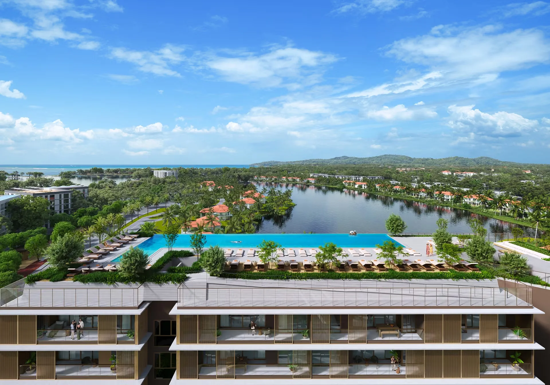Laguna Lake Residences Aster infrastructure: swimming pool with lagoon view, Bang Tao