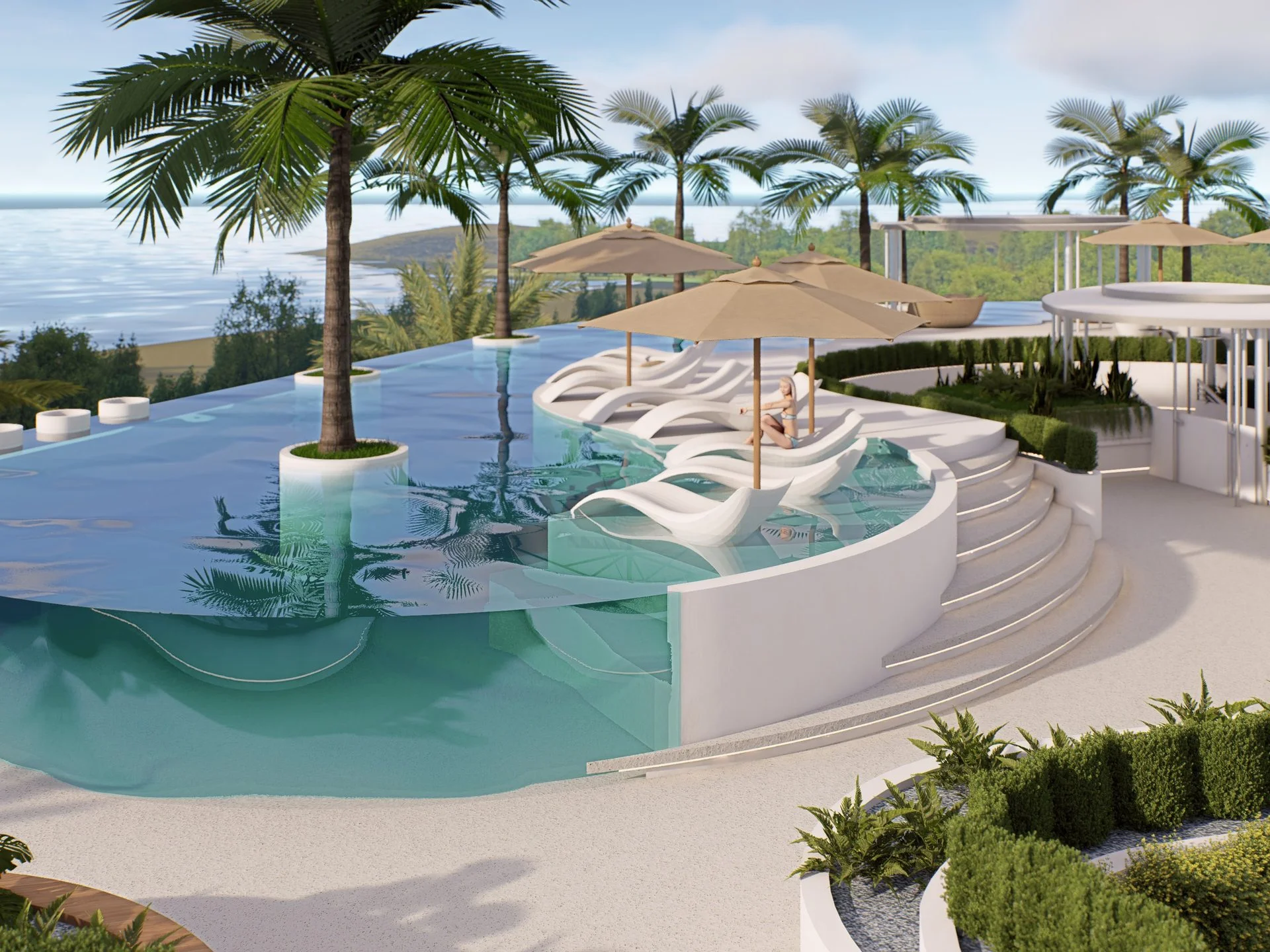 Infinity swimming pool with loungers and sea view at Millennium, Bang Tao