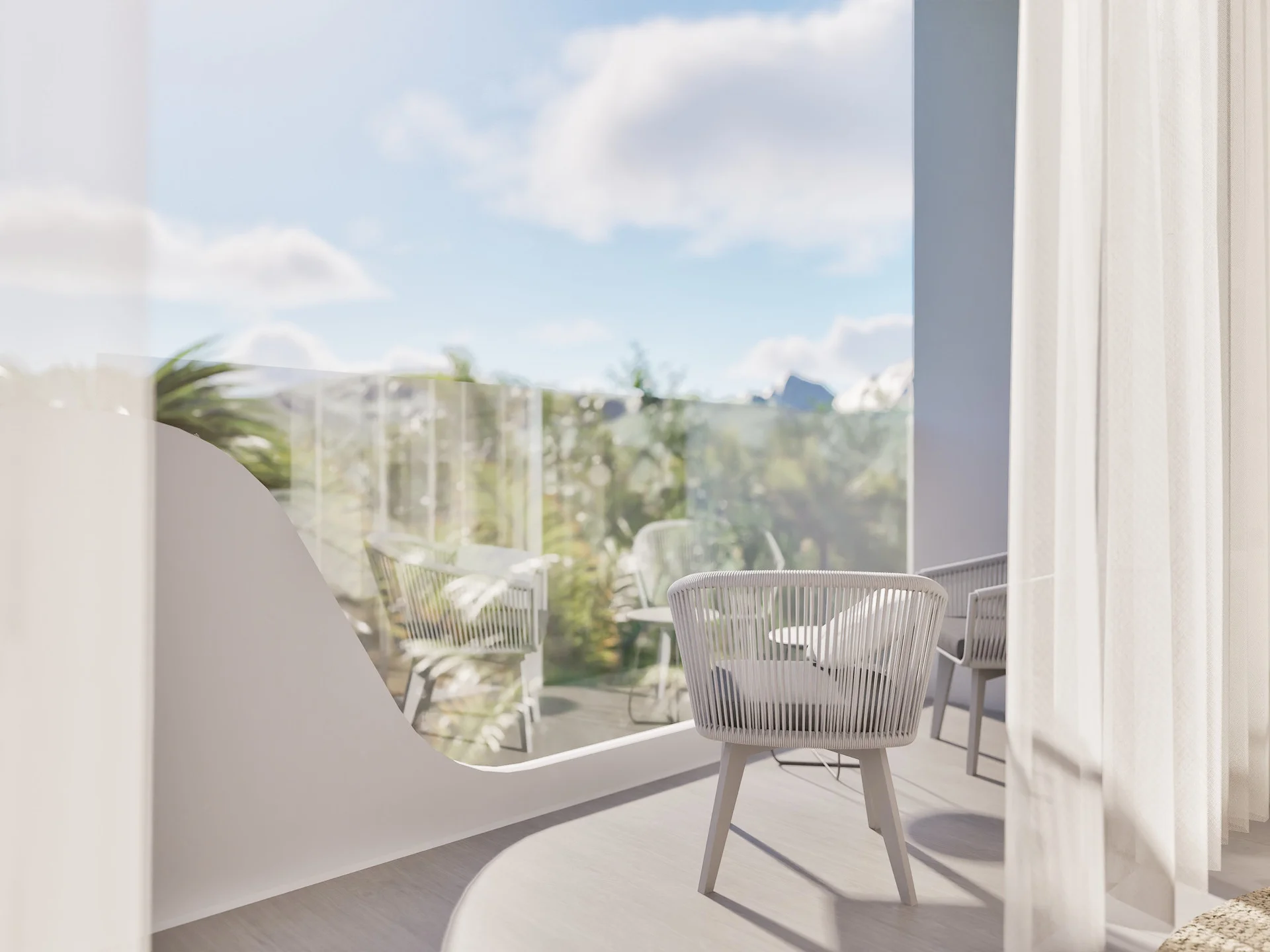 Terrace with sea view from studio apartment at Millennium, Bang Tao