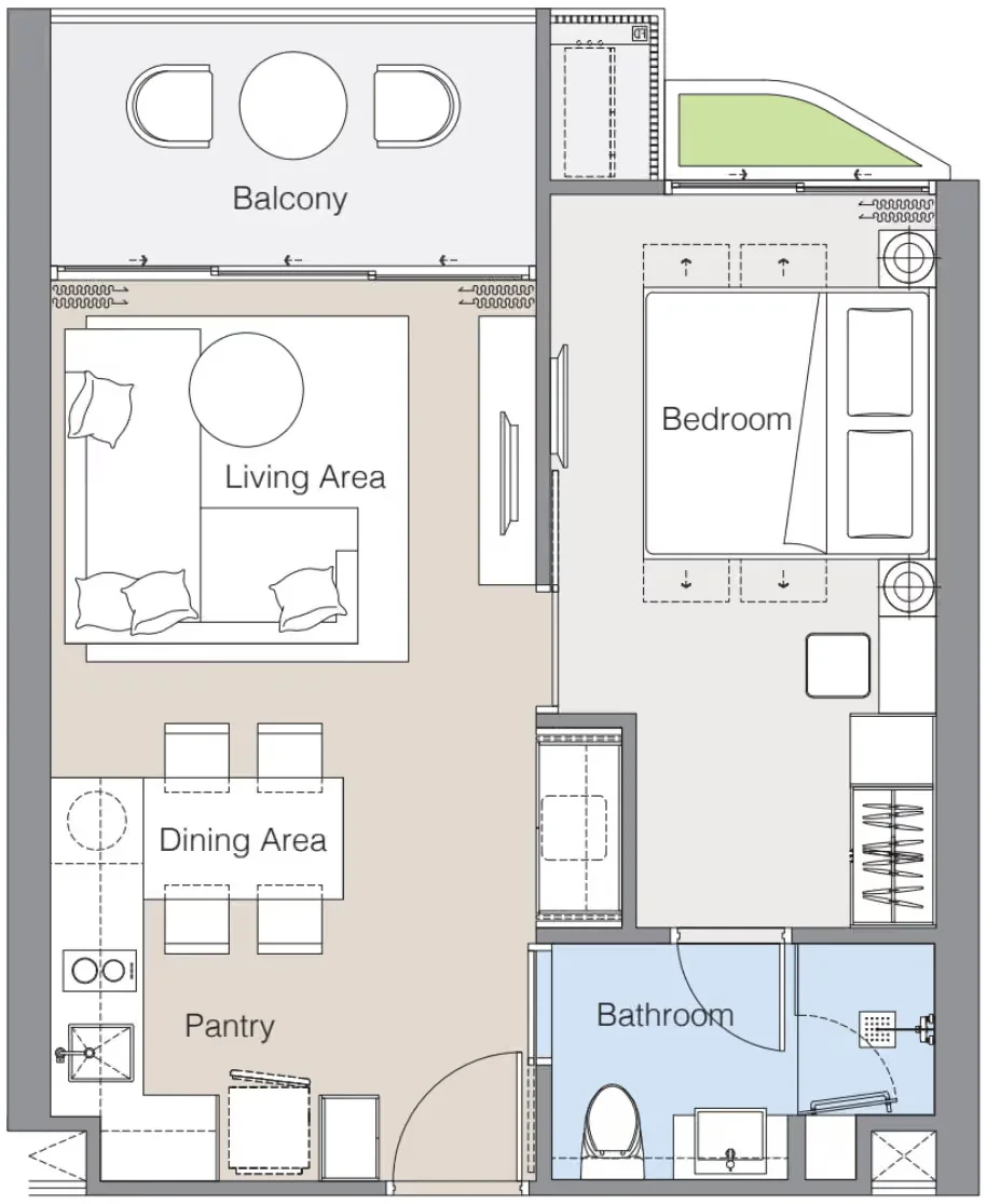 1 bed 48 sqm unit plan