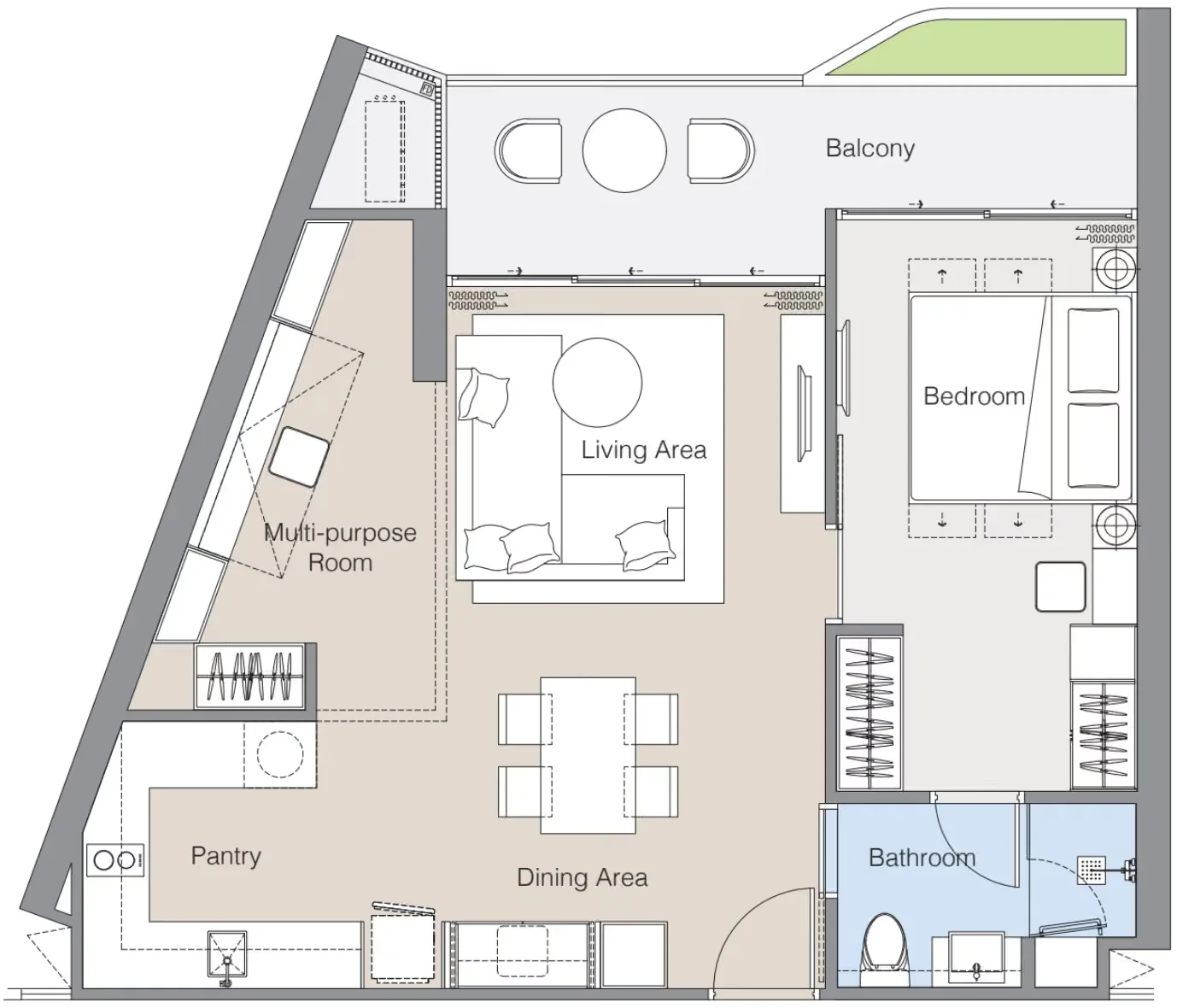 1 bed 68 sqm unit plan