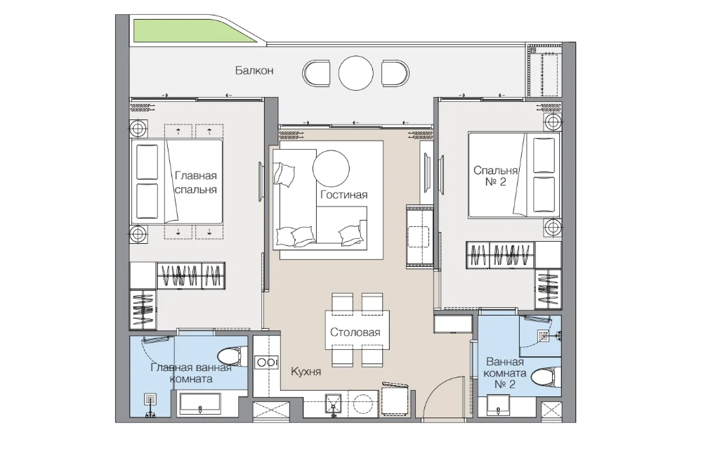 2 bed 70 sqm unit plan