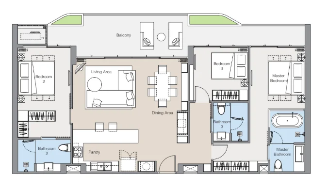 3 bed 131 sqm unit plan