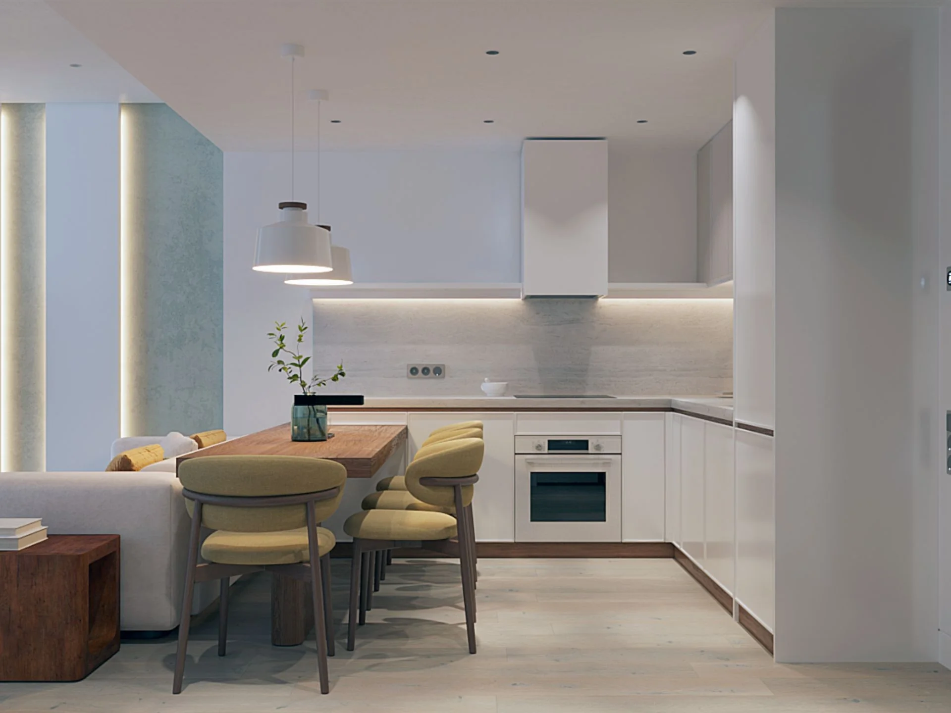 Kitchen and dining area interior in a 2-bedroom apartment at Layan Green Park Phase 2, Layan, Thailand