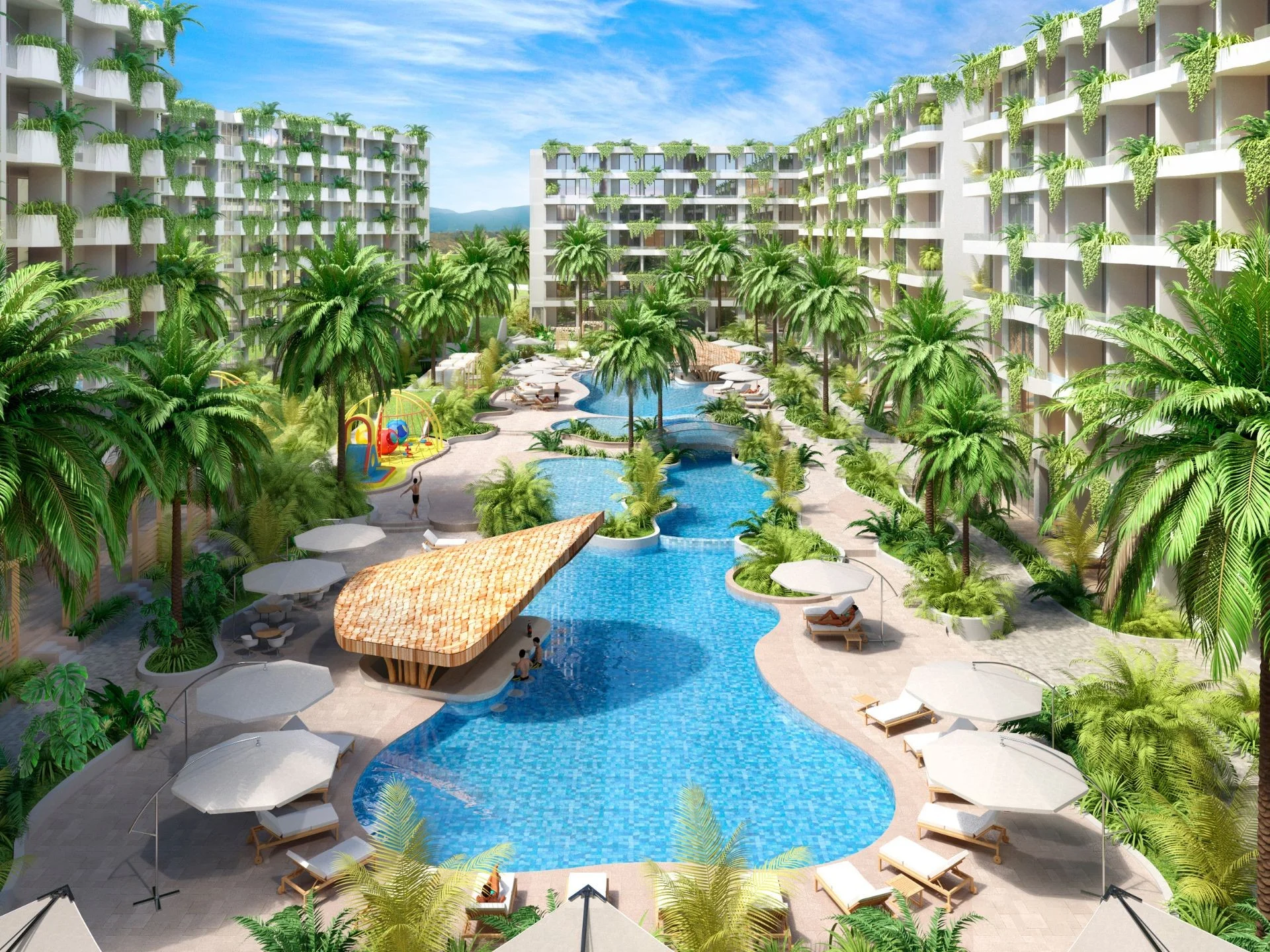 Swimmingpoolbereich bei Layan Green Park Phase 2, Layan, Thailand, Ansicht 2