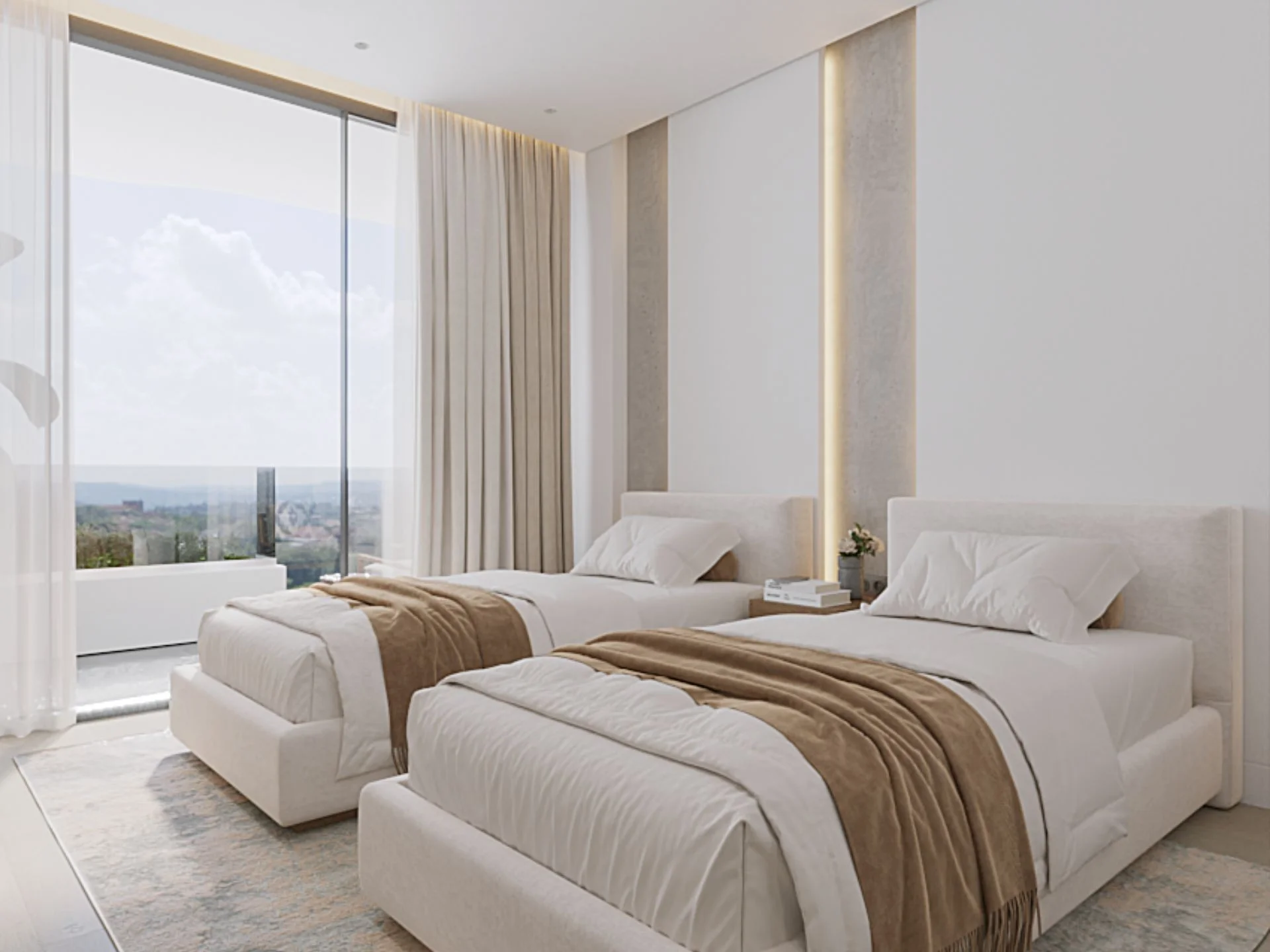Bedroom interior with two single beds in a unit at Layan Green Park Phase 2, Layan, Thailand