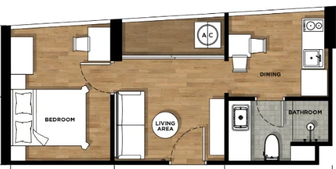 1 bed 32 sqm unit plan