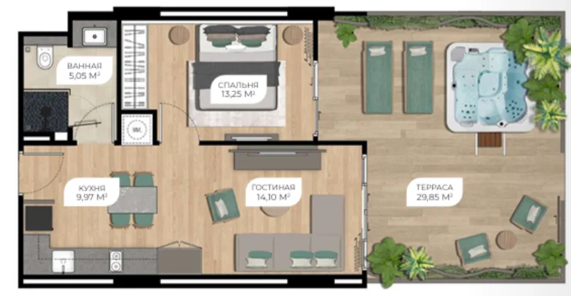 1 bed 72 sqm unit plan