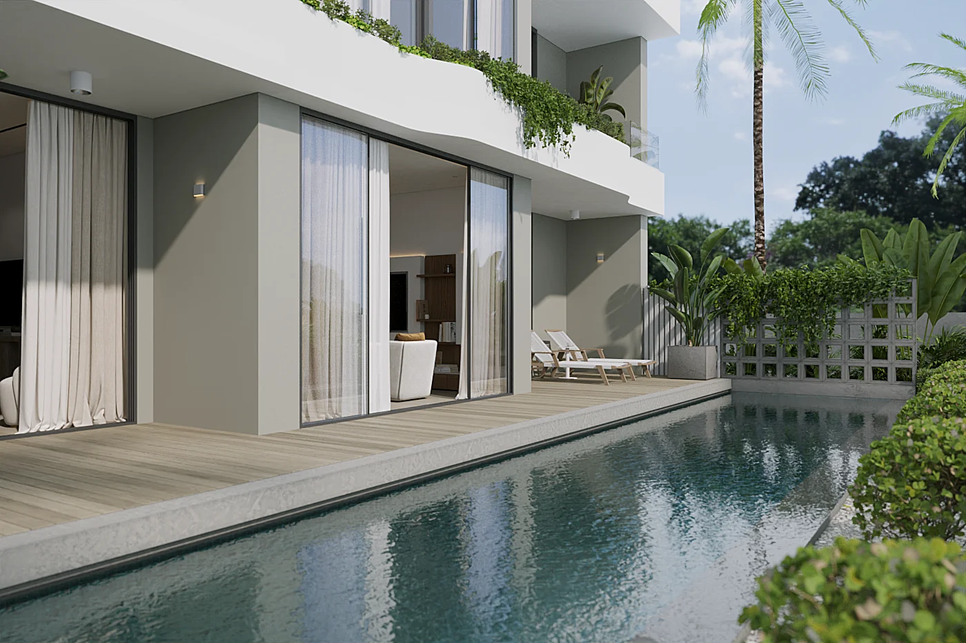 Swimmingpool und Terrasse der Wohnungen im Layan Green Park Phase 2, Layan, Thailand