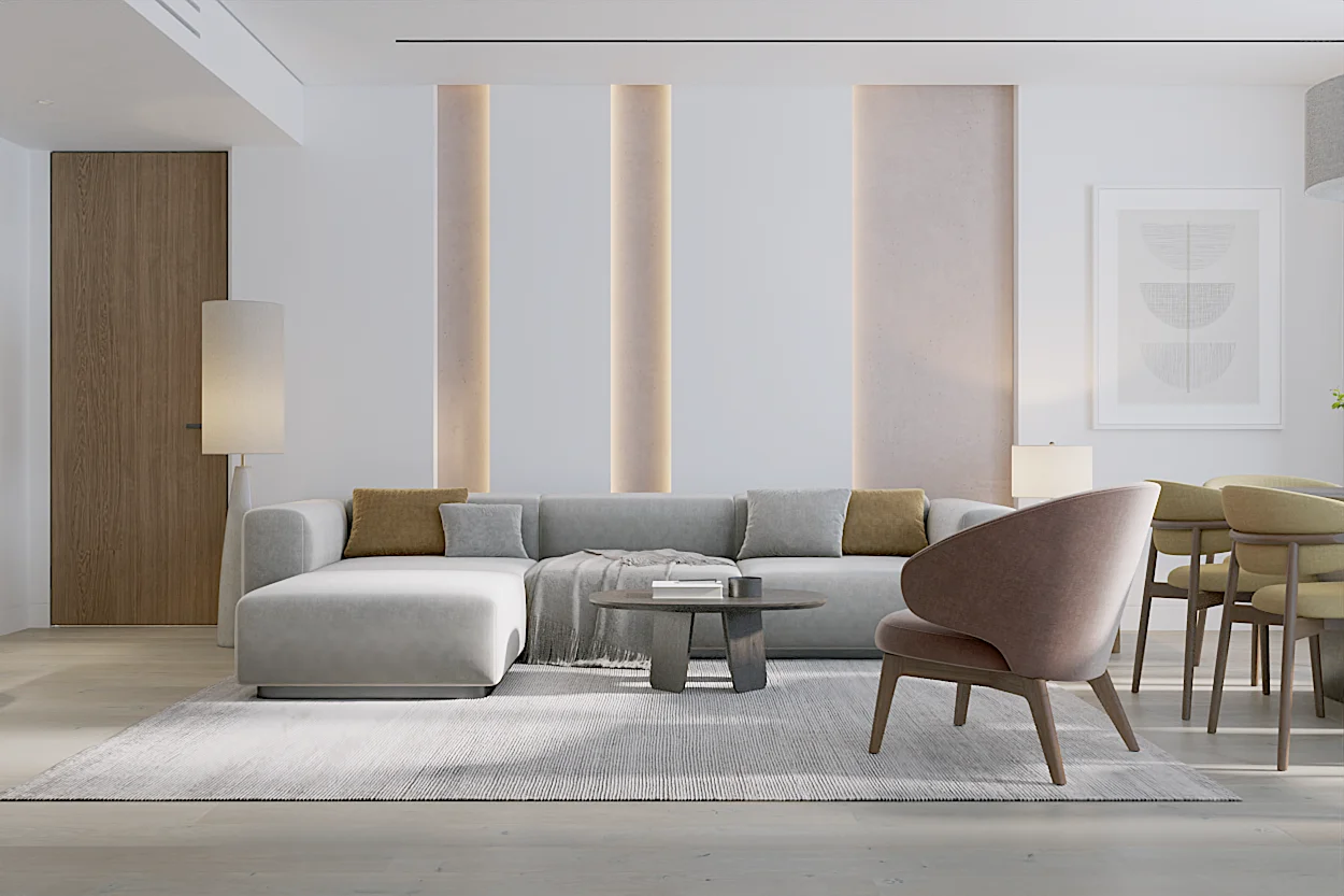 Wohnzimmer einer 3-Schlafzimmer-Wohnung in Layan Green Park Phase 1, Layan, Thailand