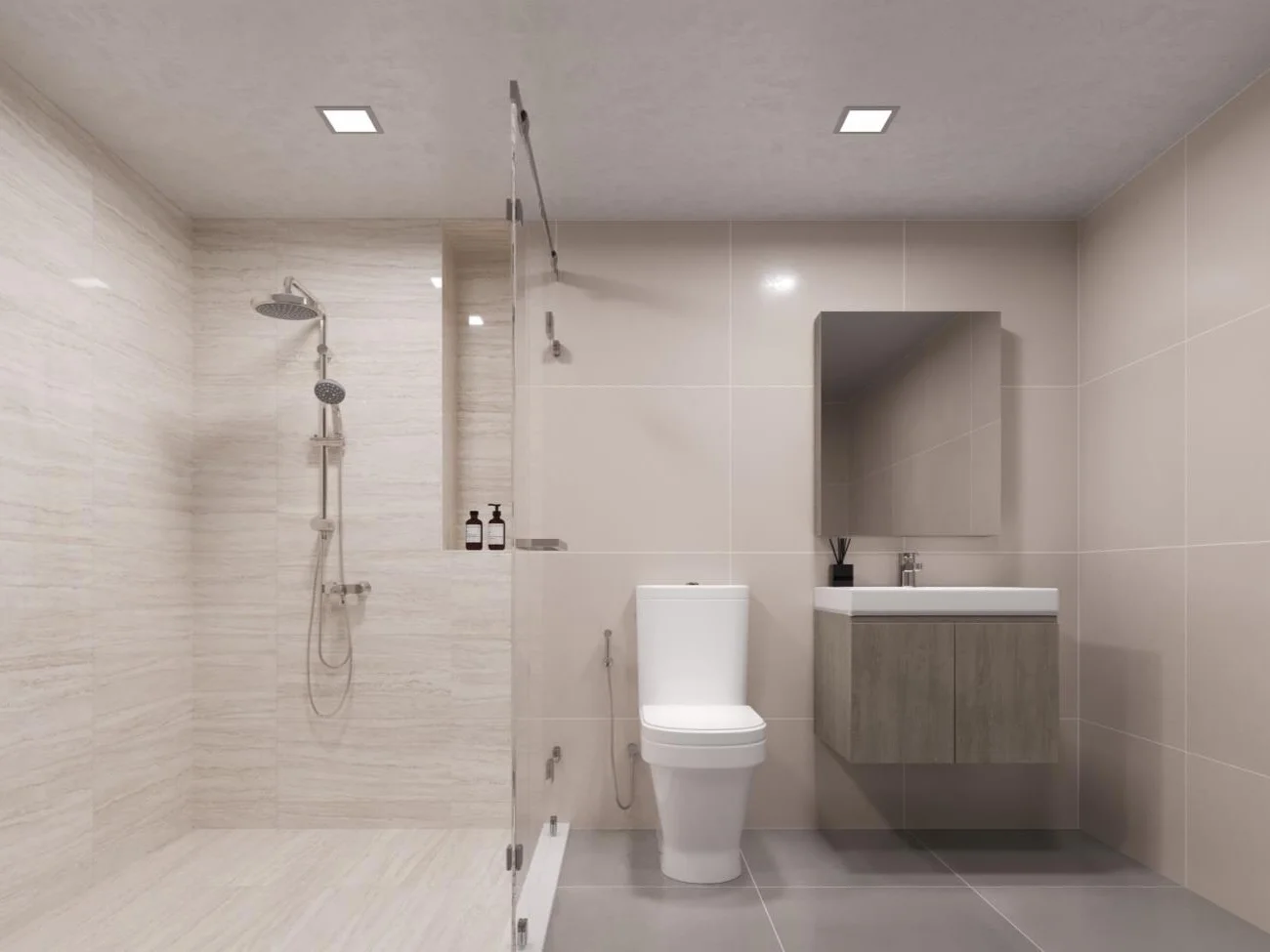 Bathroom interior with walk-in shower and vanity in a unit at XELF by Sansiri, Klong Tan, Thailand