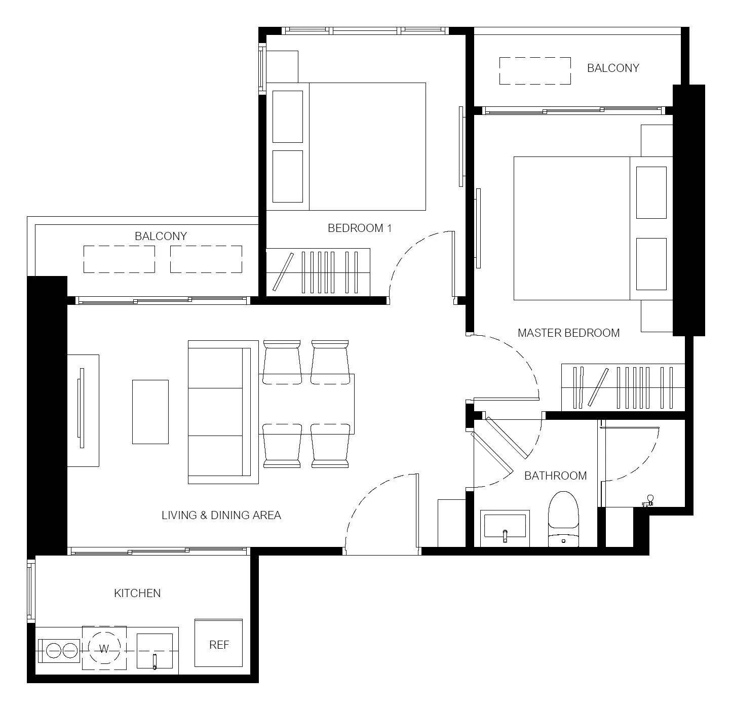 Unit Plan 1 bedroom 48 sqm Xelf by Sansiri