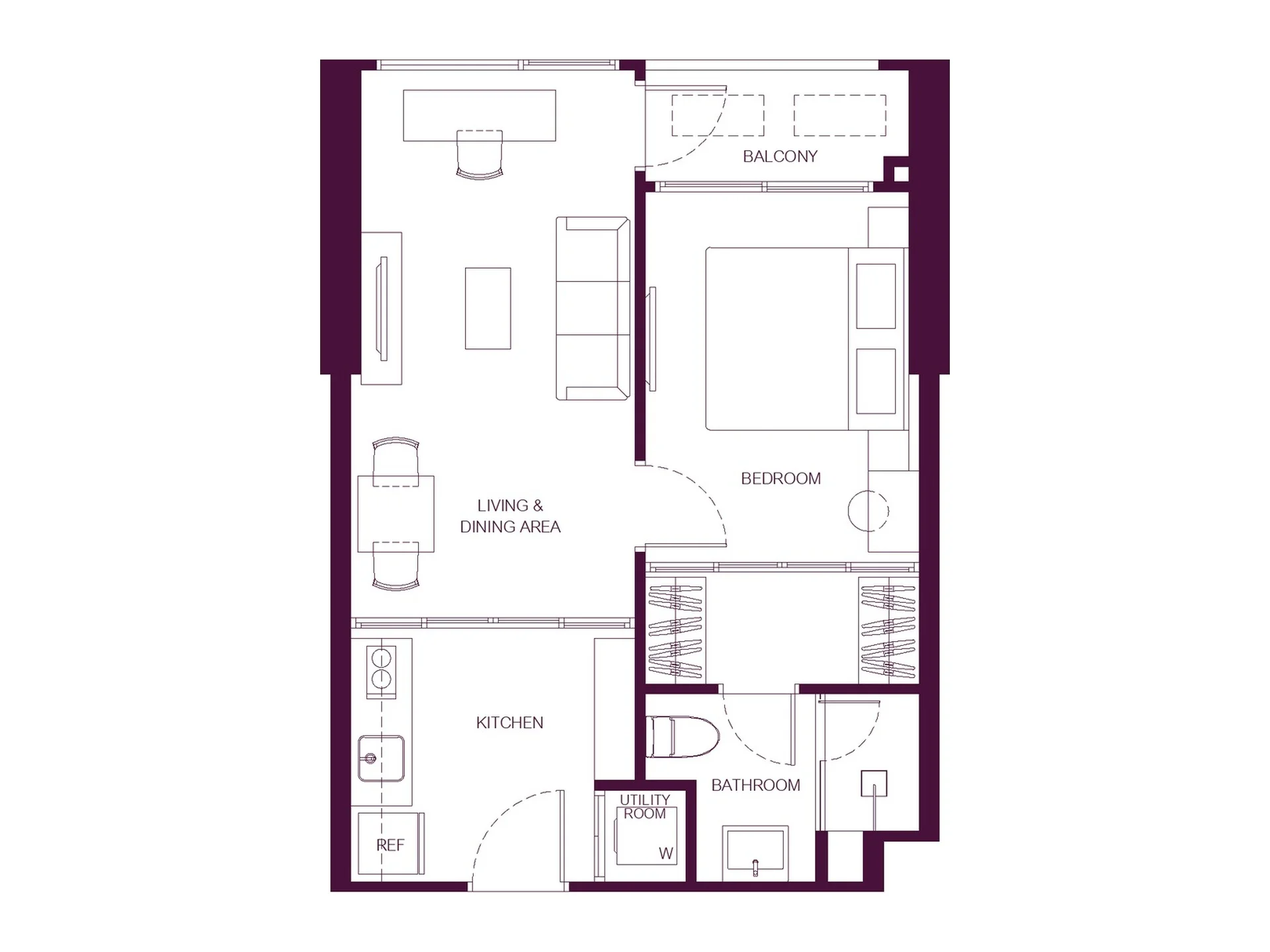 Unit Plan 1 bedroom 45 sqm WIDEN by Sansiri