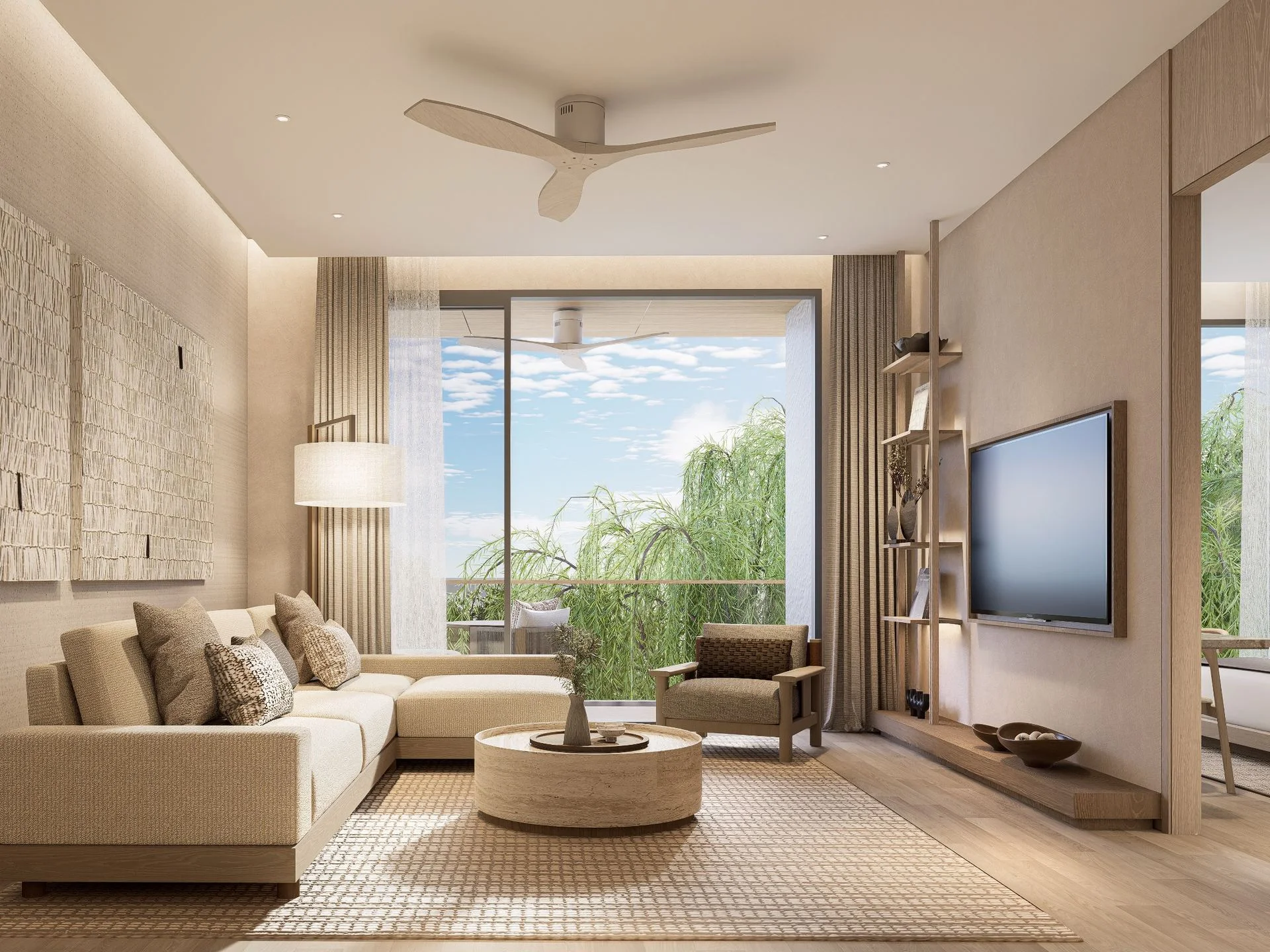 Wohnzimmer einer 2-Zimmer-Wohnung in Purita, Bang Tao, Thailand