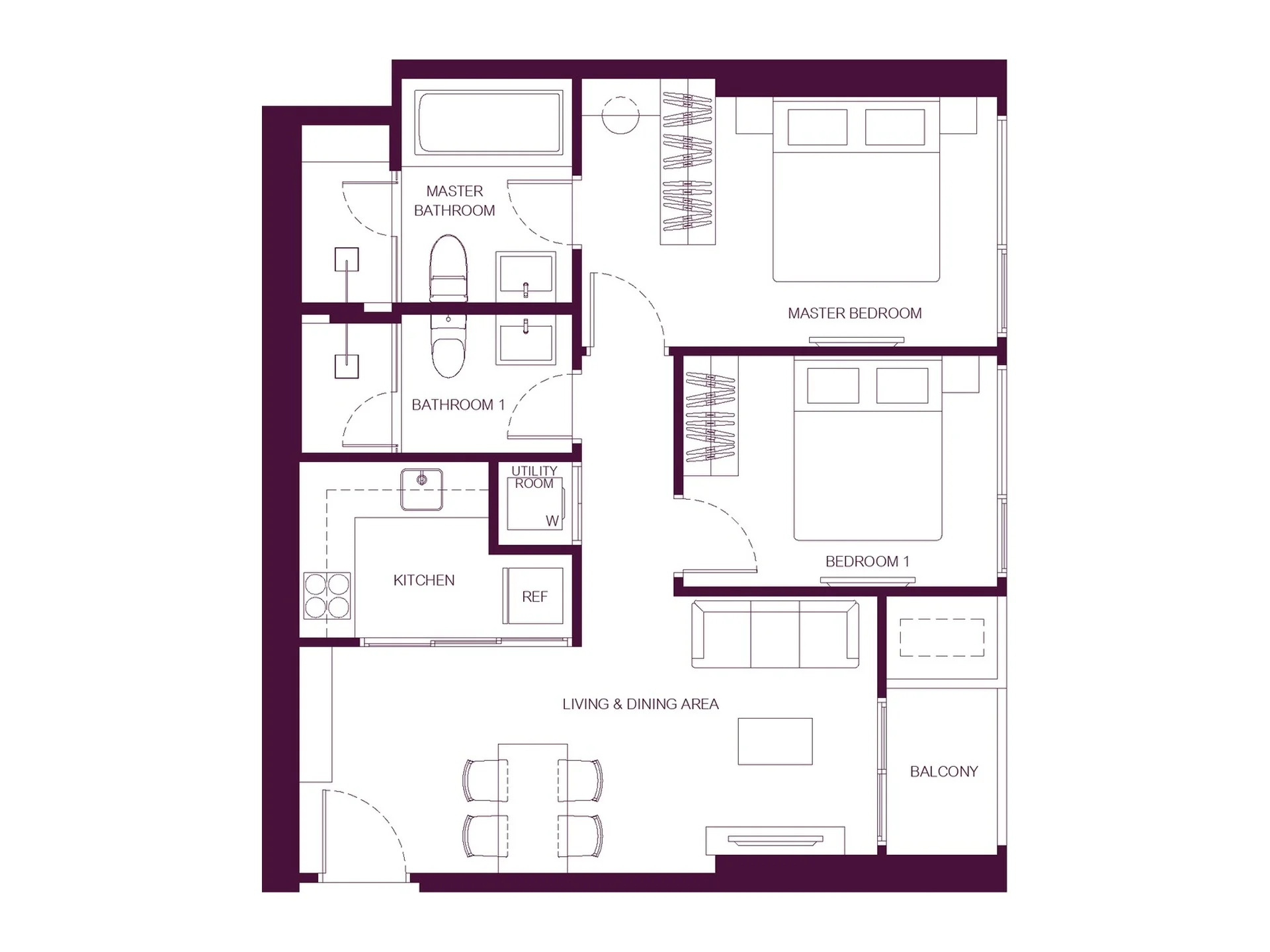 Unit Plan 2 bedroom 64 sqm WIDEN by Sansiri