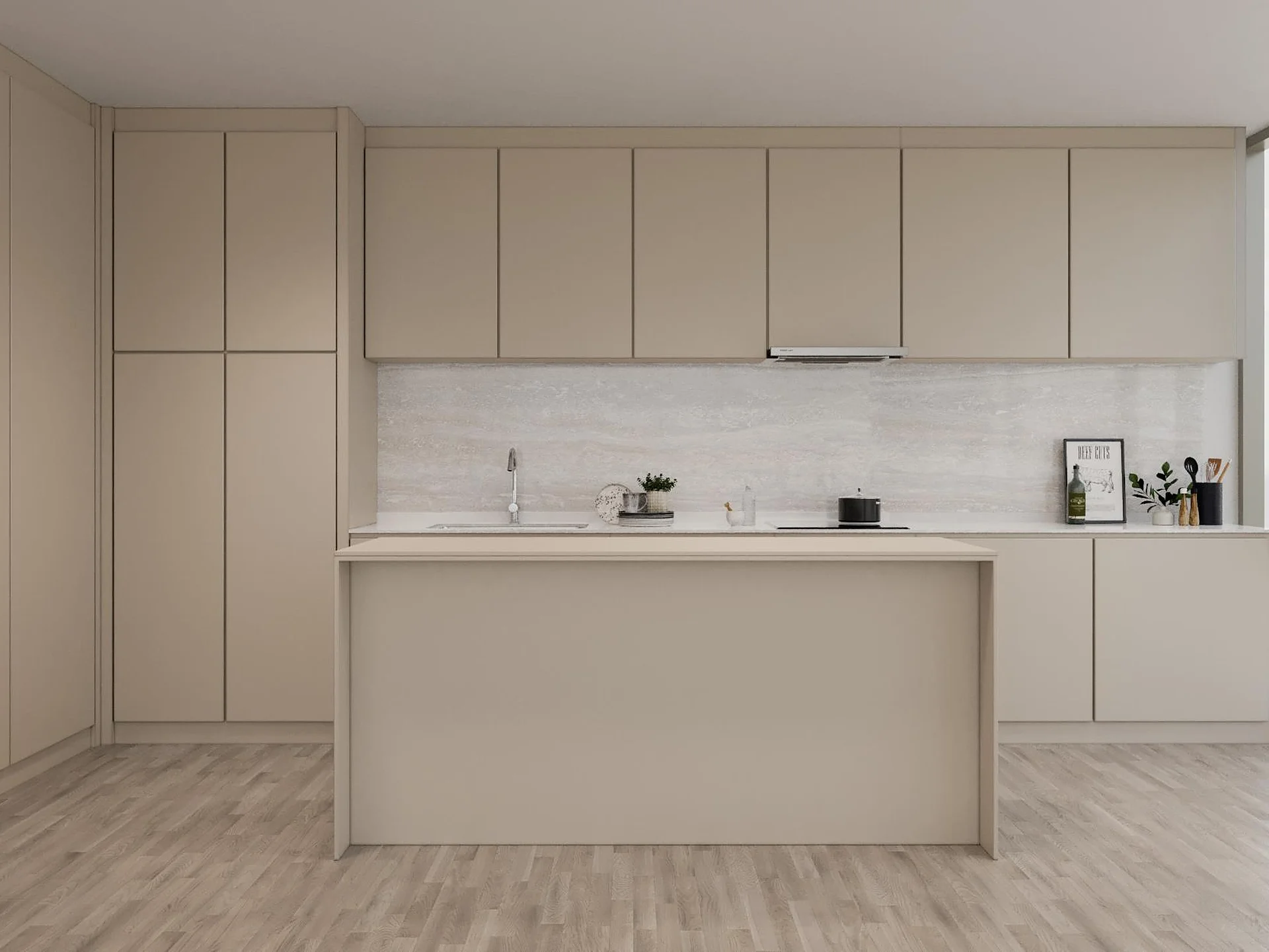 Interno della cucina con isola in un appartamento con 3 camere da letto presso WIDEN by Sansiri, Sathorn, Thailandia
