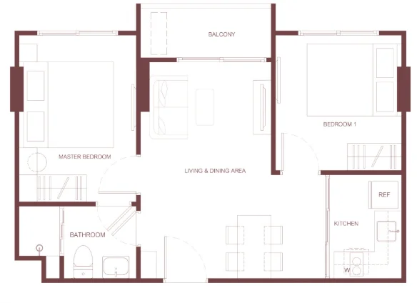 Unit plan 2 bedroom 48 sqm Rhea Sansiri Surin Phuket