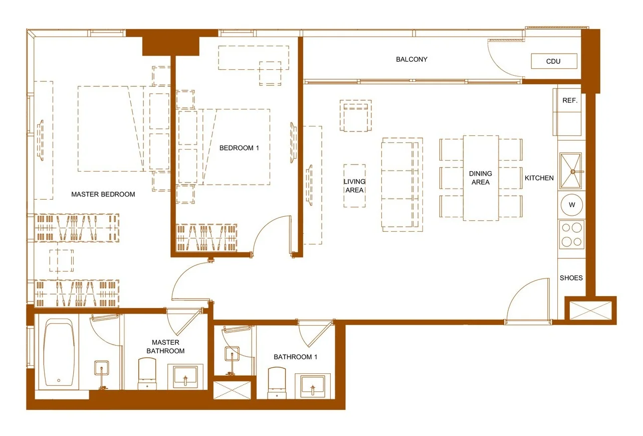 Unit Plan 2 bedrooms  81 sqm SHUSH Ratchathewi by Sansiri