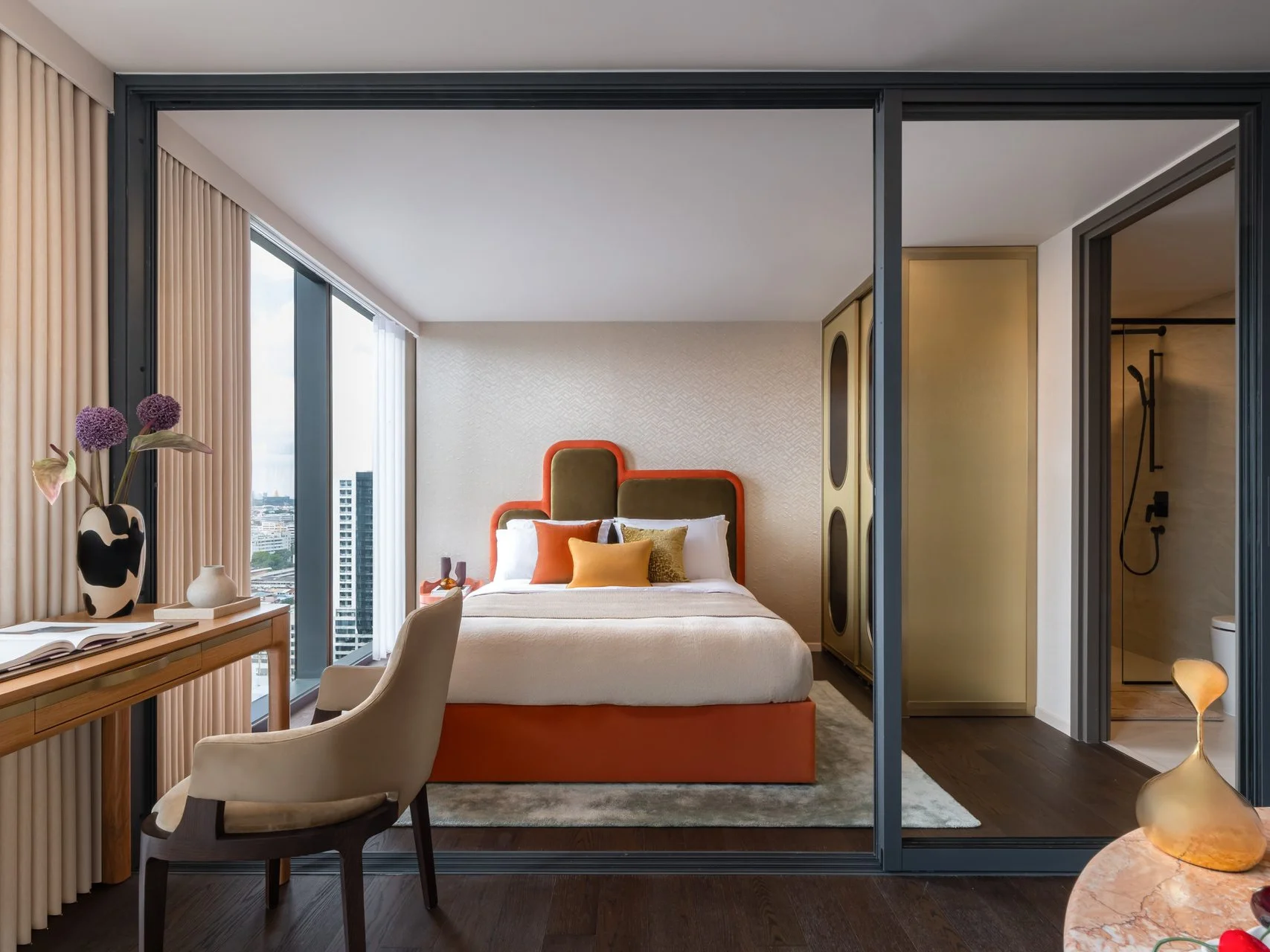 Bedroom interior in a 2-bedroom loft at SHUSH Ratchathewi, Ratchathewi, Thailand