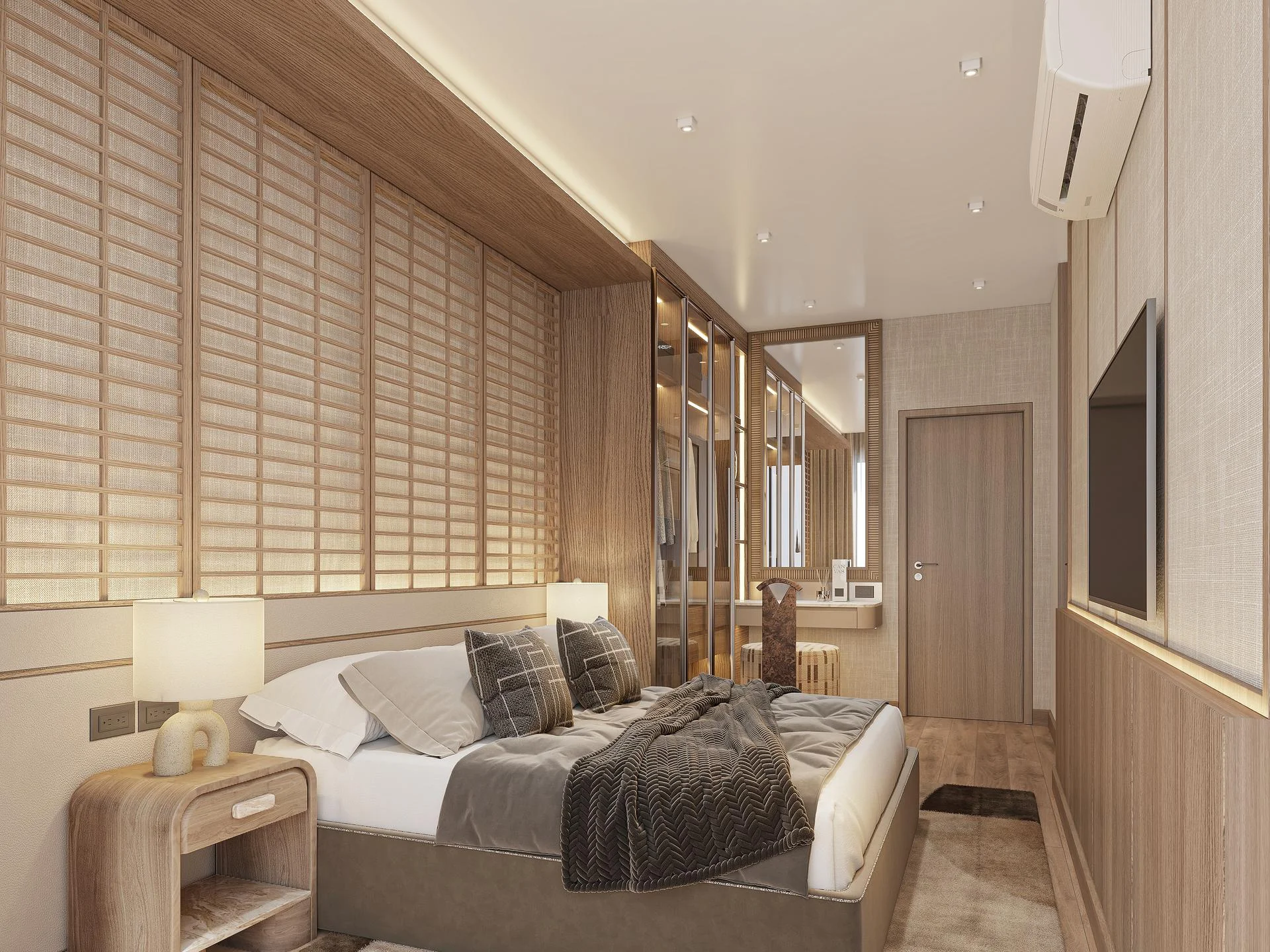 Bedroom interior in a 1-bedroom apartment at The Astra Samui, Bo Phut, Thailand