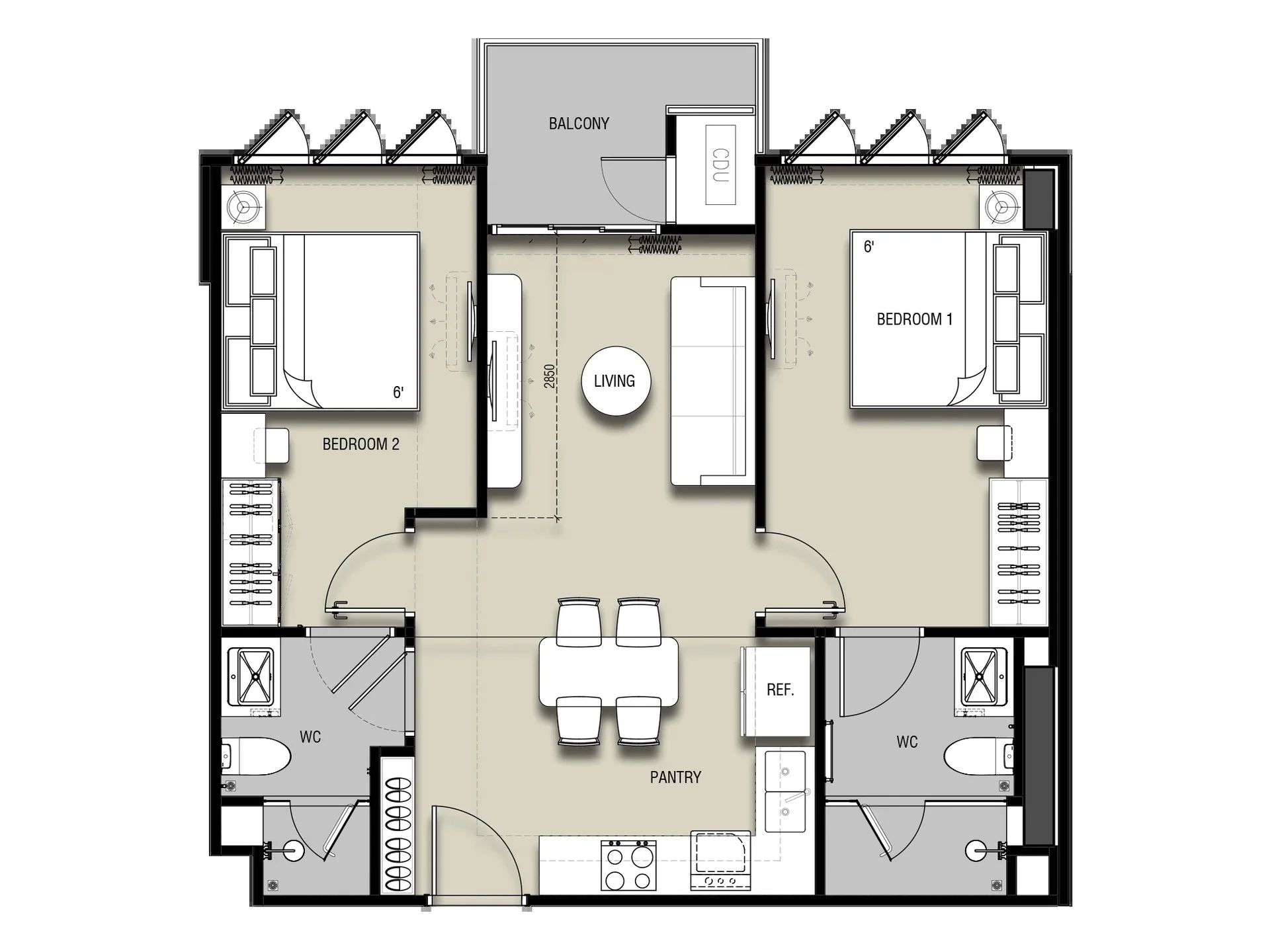 unit plan 2 bedrooms 64 sqm The Astra Samui