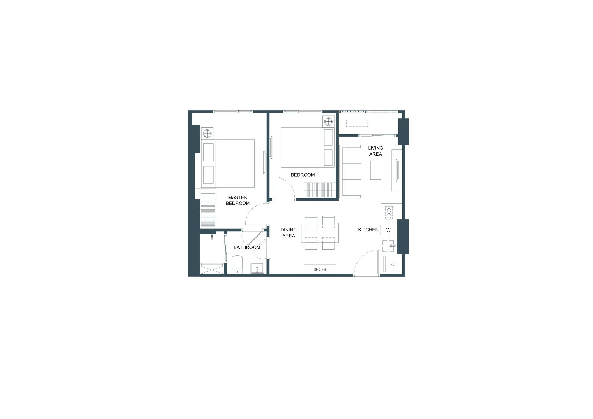 Unit plan 2 bedroom 46 sqm, FLO by Sansiri