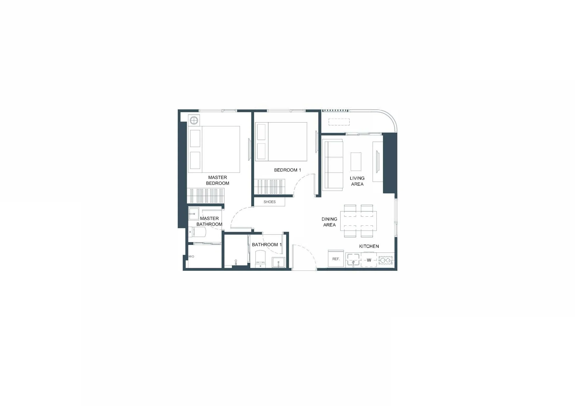 Unit plan 2 bedroom 2 bathroom 48 sqm, FLO by Sansiri