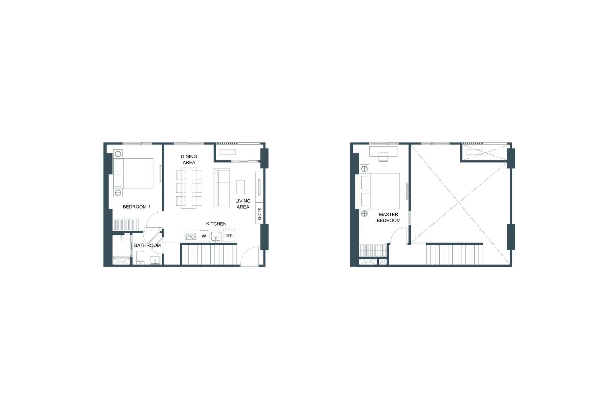 Unit plan 2 bedroom loft 66 sqm, FLO by Sansiri
