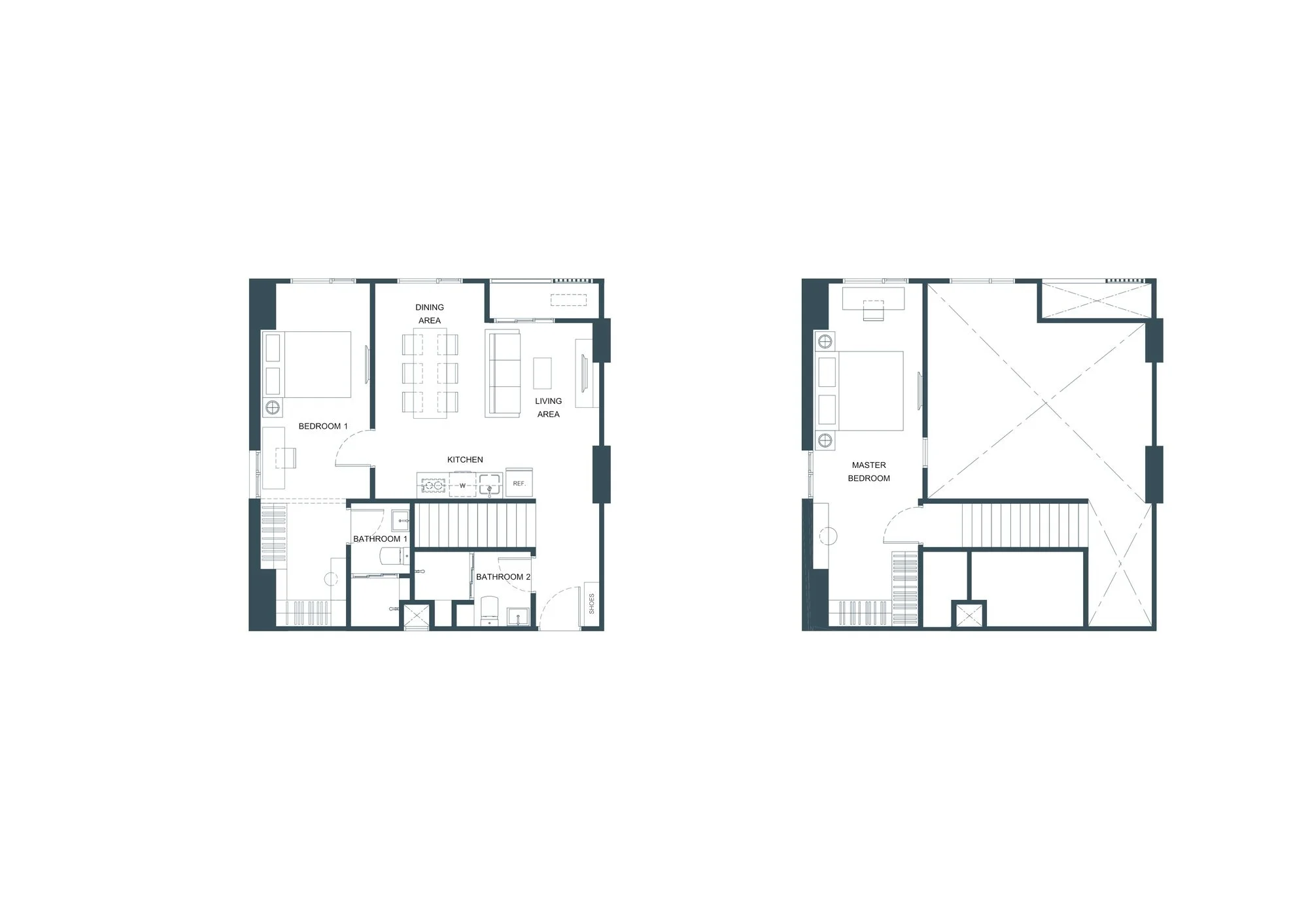 Unit plan 2 bedroom 2 bathroom loft 82 sqm, FLO by Sansiri