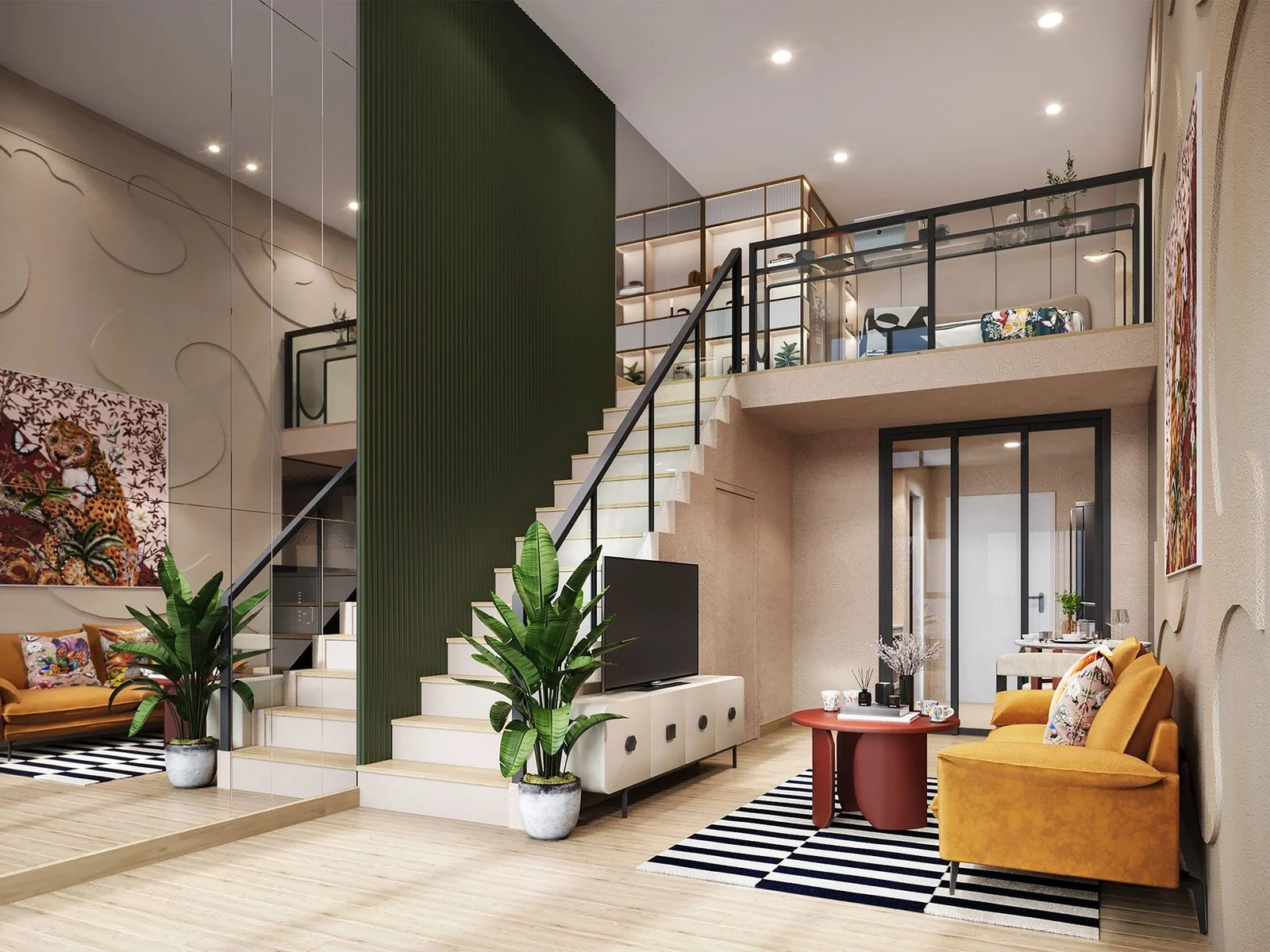 Living room interior in a 2-bedroom loft at FLO by Sansiri, Khlong San, Thailand