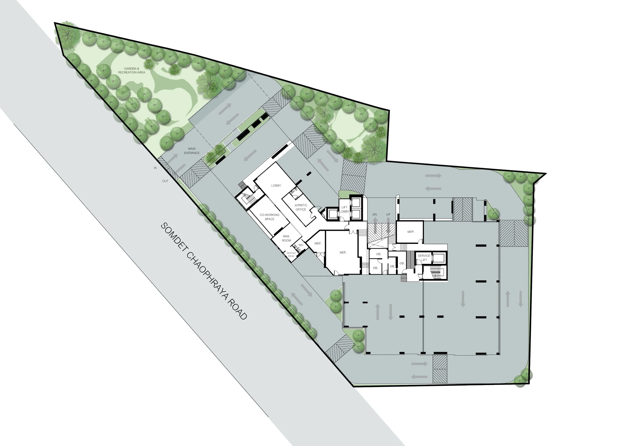 Master plan ground floor with lobby and garden, FLO by Sansiri