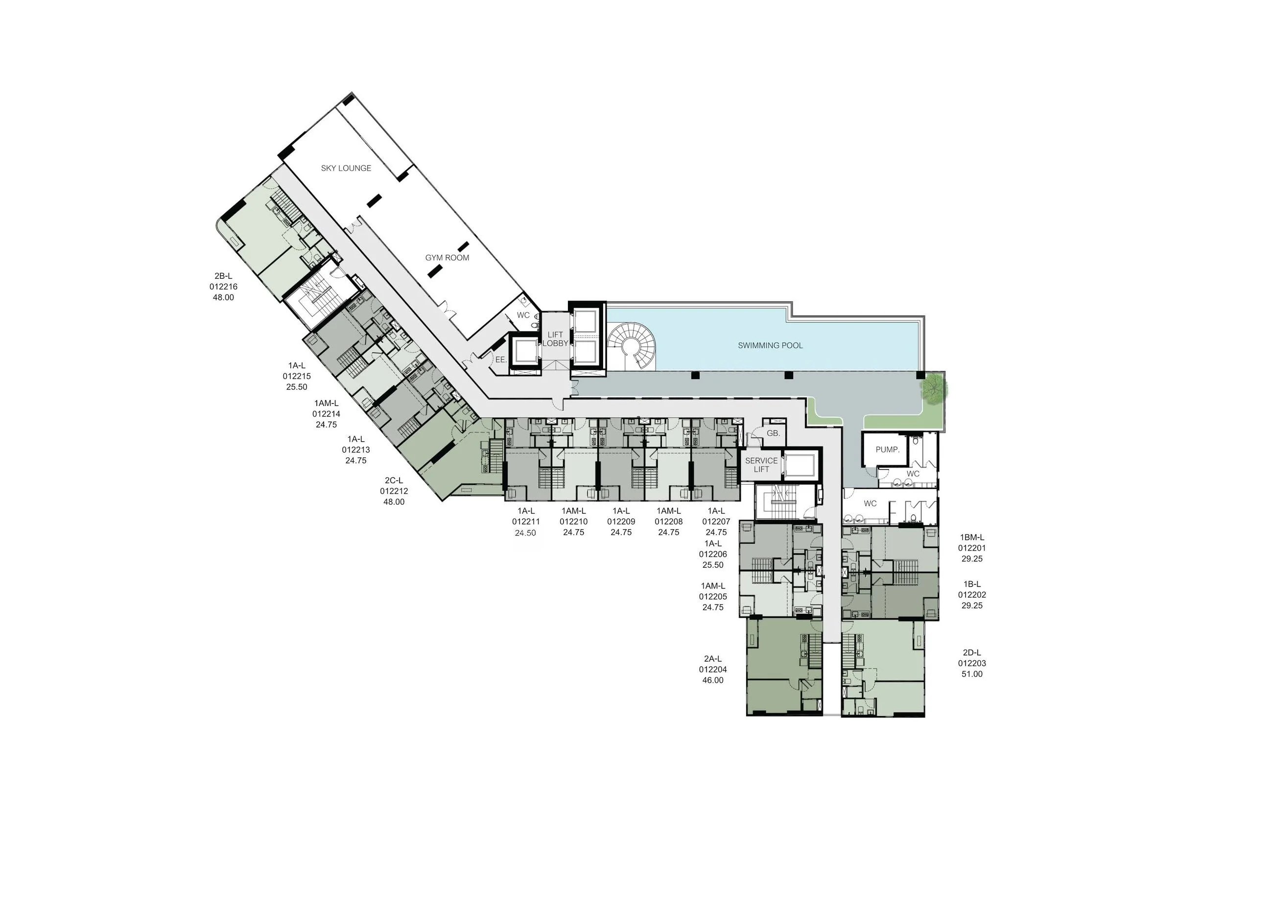 Master plan 22nd floor with swimming pool, gym and sky lounge, FLO by Sansiri