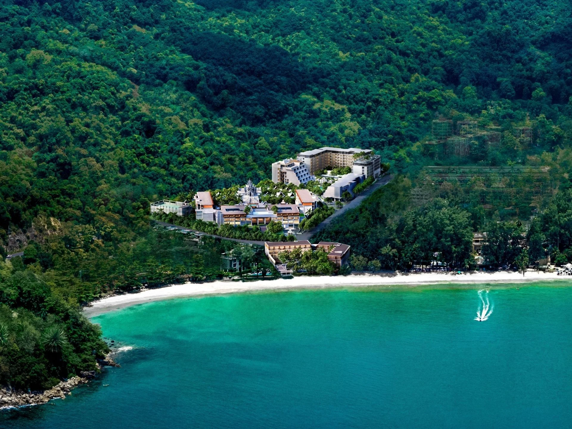 Aerial view of The Residences at InterContinental Phuket Resort beachfront complex, Thailand