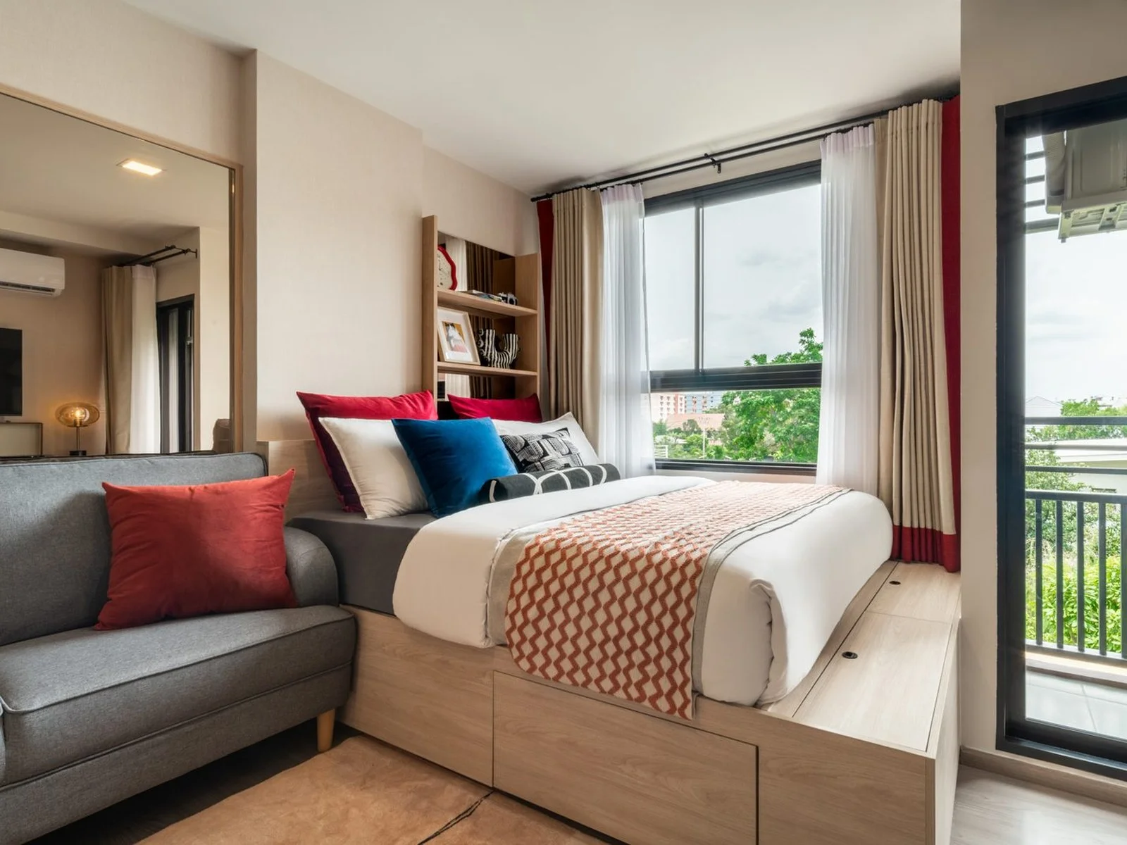 Bedroom interior in a 1-bedroom apartment at The Muve Sukhumvit 107, Bangna, Thailand