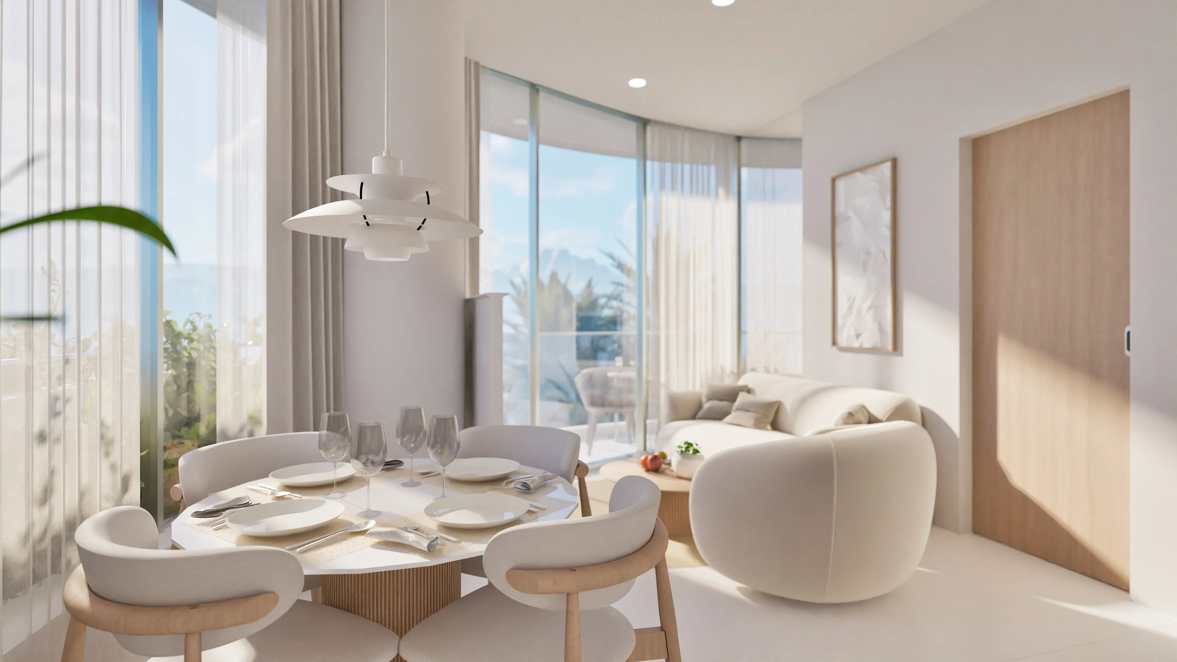Dining and living room interior in a 1-bedroom apartment at Millennium, Bang Tao, Thailand